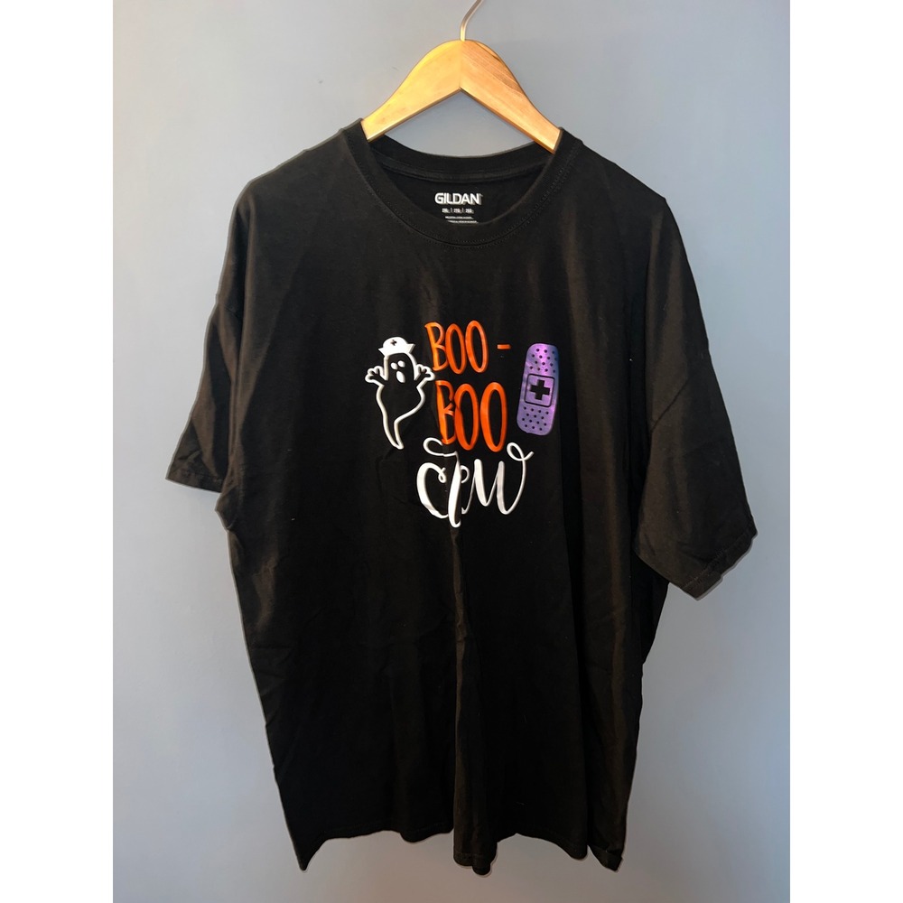 Gildan Boo-Boo Crew Halloween Nurse Ghost‎ Black Graphic T-Shirt Mens 2XL